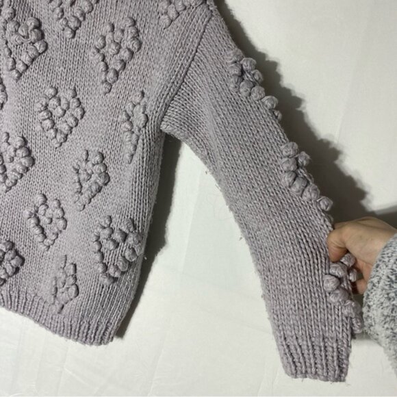Chicwish Handmade Purple Grey V Neck Textured Bubble Knit Hearts Sweater M - Picture 13 of 15